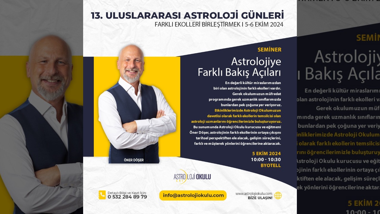 BİR KÜLTÜR MOZAYİĞİ OLAN ASTROLOJİYE FARKLI BAKIŞ AÇILARI – ÖNER DÖŞER 13. ULUSLARARASI ASTROLOJİ GÜNLERİ – 5 Ekim 2024, Kozyatağı– BYOTELL